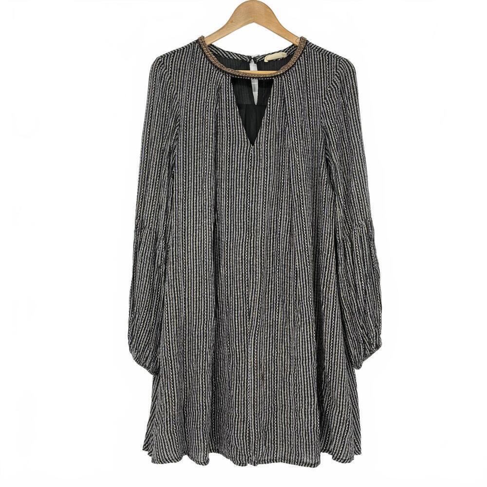Altar’d State Metallic Stripe Beaded Collar Keyhole Mini Dress Women’s Large